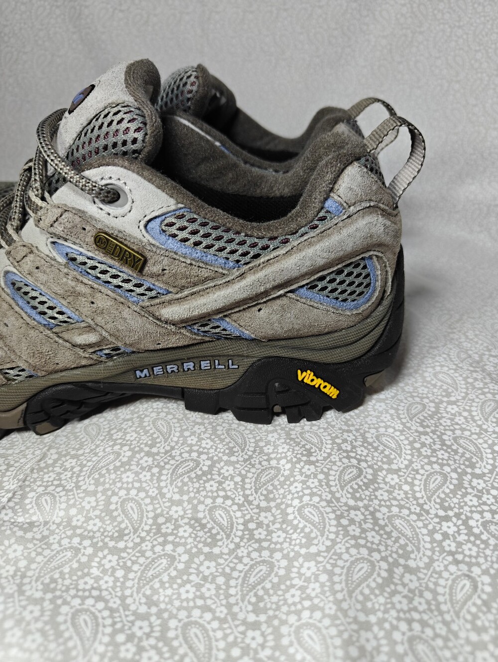 Merrell Women's Moab 2 Waterproof Grey Light Blue Vibram Hiking Shoes Size 7 - Picture 6 of 12